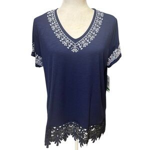 Allison Daley Navy Top with Embroidery